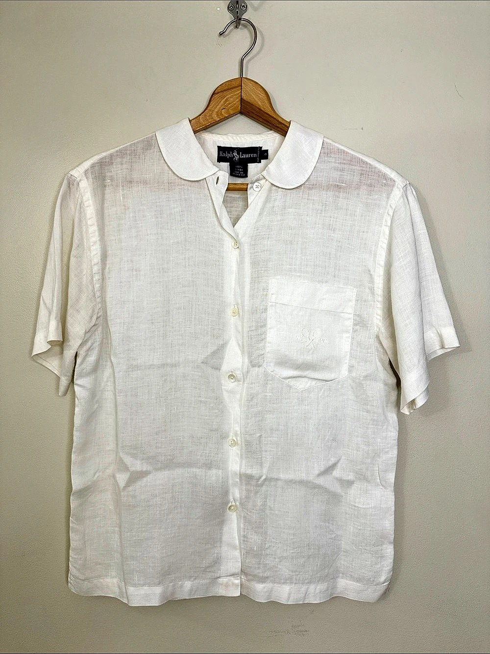 VINTAGE 100% LINEN RALPH LAUREN PETER PAN COLLAR SHIRT SIZE 4